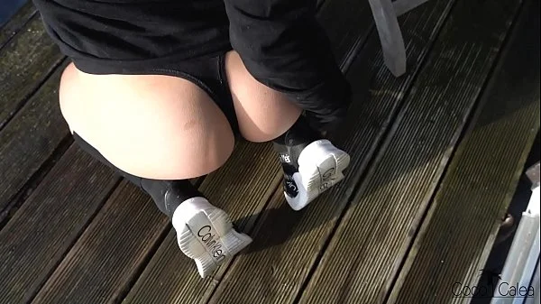 RISKY Fit Amateur Teen in Calvin Underwear fucks on Balcony POV (Almost Caught!)