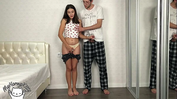 Sweet Neighbor Couldn't Resist Tall Roommate's Dick! Mutual Masturbation - Handjob Cum