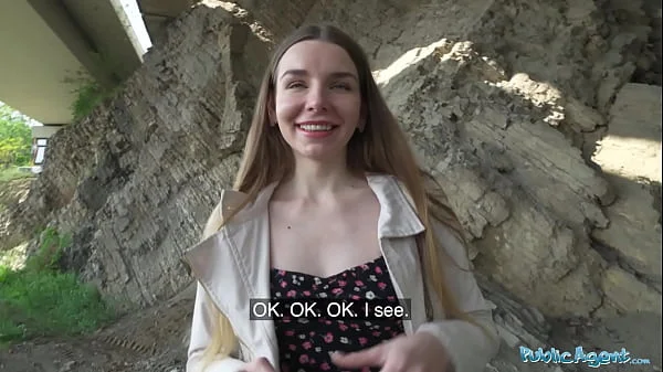 Public Agent - Young Ukrainian girl with long brunette hair waiting to meet friends talked into sex with a stranger outside