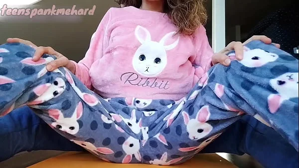 stepbrother teasing small tits and wet pussy stepsister in pajamas