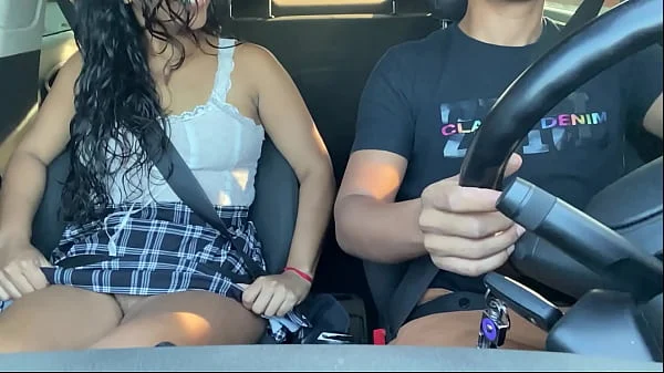 Horny passenger gets into Uber without panties and driver can't resist her