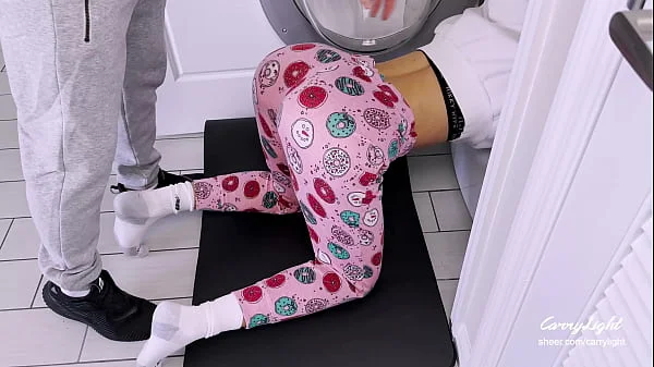 Step Son filled Step Mom up with cum when she stuck in wash machine CarryLight MILF