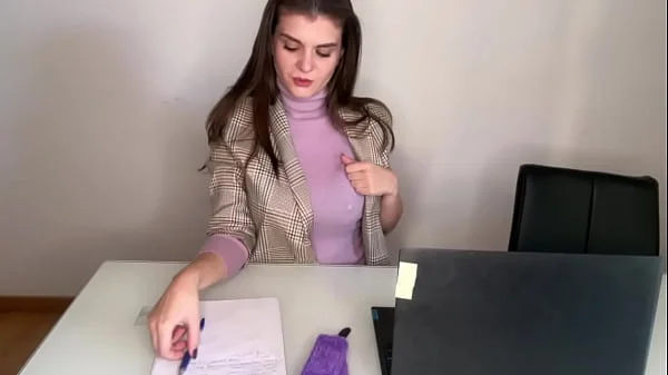 Hot Step Mother Seduces Step Son in the office, shows him milky nipples and Makes big cock Handjob