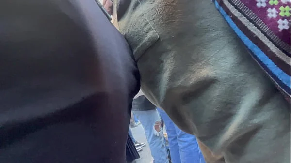 Mature mom loves BBC pressed on her ass in public Pt. 1