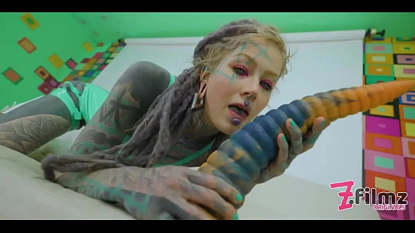 Extreme TATTOO dreadhead ANAL riding huge TOY