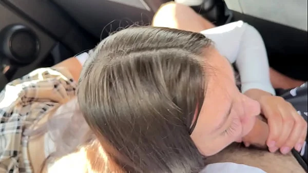 Girl Next Door Paid with Blowjob to Neighbor in Car for Drive her to College!! Cum in Mouth Swallow