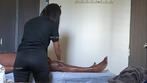 Jerking dick and flashing while taking body massage from a cute girl