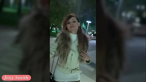 Deep Evening - Russian beauty Jeny Smith walks in public in transparent tights without panties. So you can see the pussy