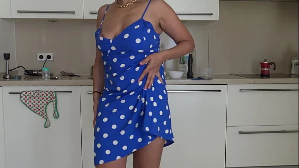 Horny french milf with big tits kitchen sex