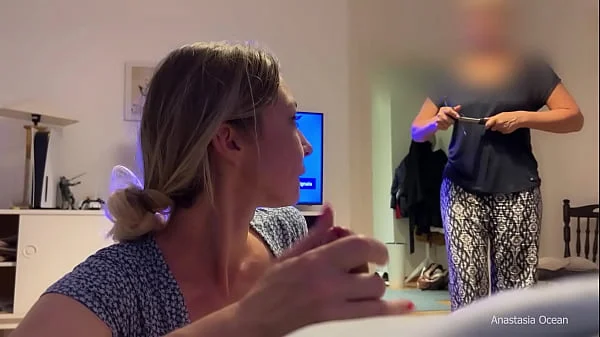 My stepmom caught me giving a blowjob to my boyfriend. We were talking and she watched and he cum.