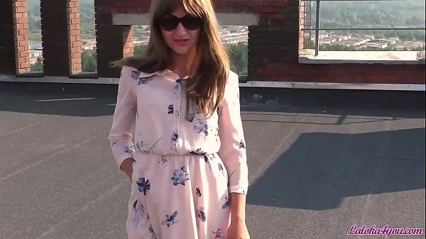 Sexy Student on the Roof Passionate Blowjob and Doggy Fuck - Outdoor