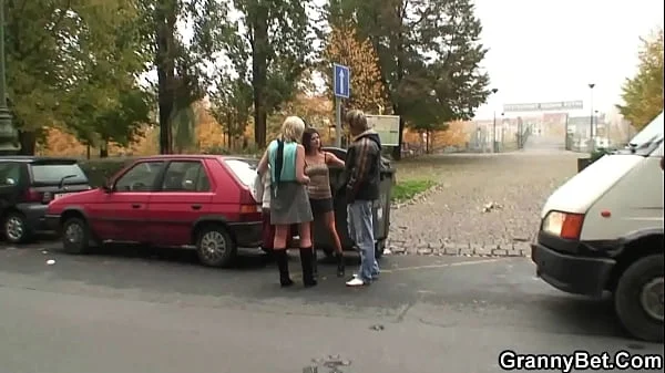 Young guy choose skinny granny prostitute for sex