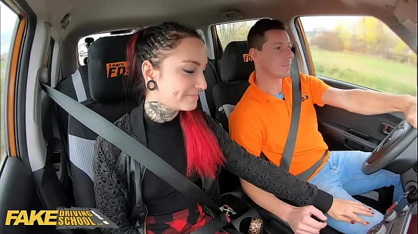 FakeDrivingSchool Tattoo Babe Sharlotte Thorne Smokes Instructors Cock