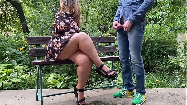 Man pissing on fat MILF's sexy legs