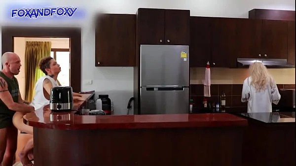 Almost caught surprise anal creampie ass fucking close to mother-in-law cooking breakfast