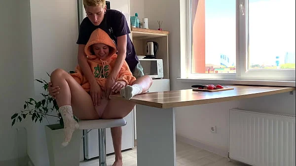 Alternative couple having hot sex in the kitchen